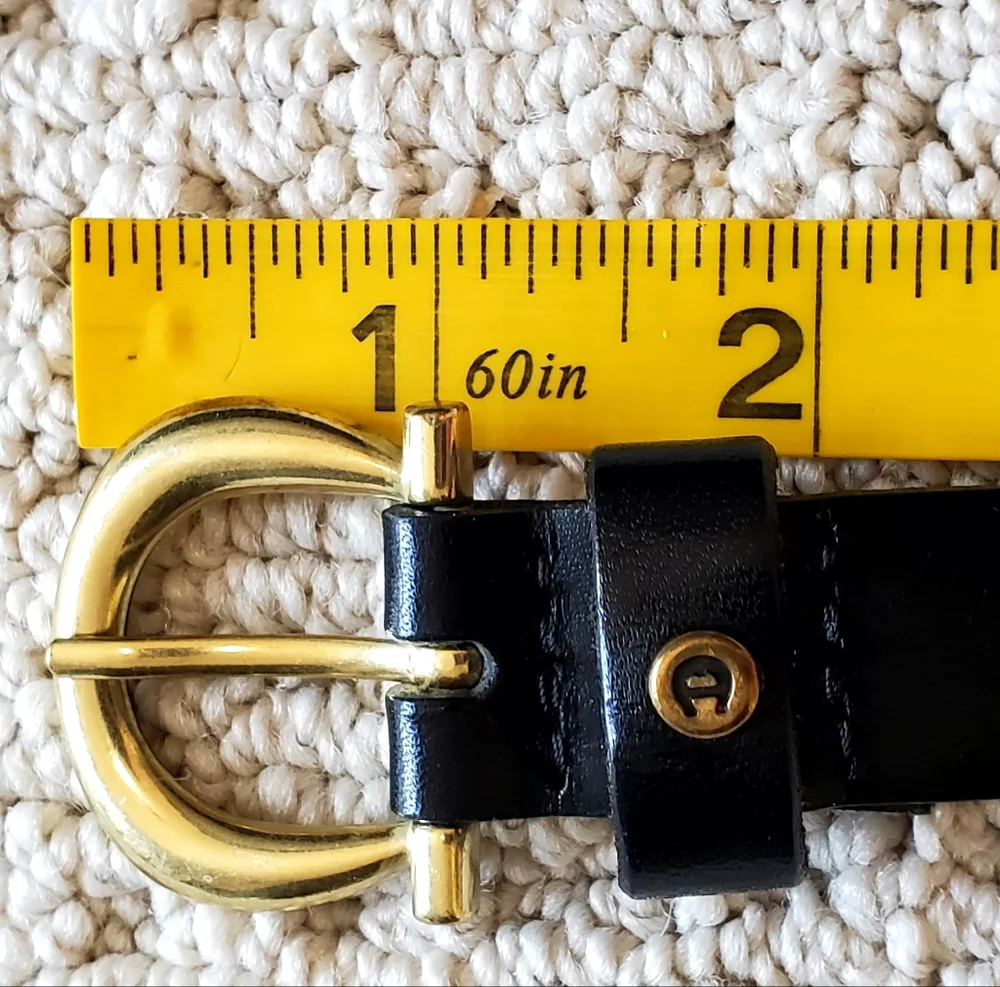 Etienne Aigner Vtg Horse Bit Buckle Black Leather Minimalist Belt, XL, EUC